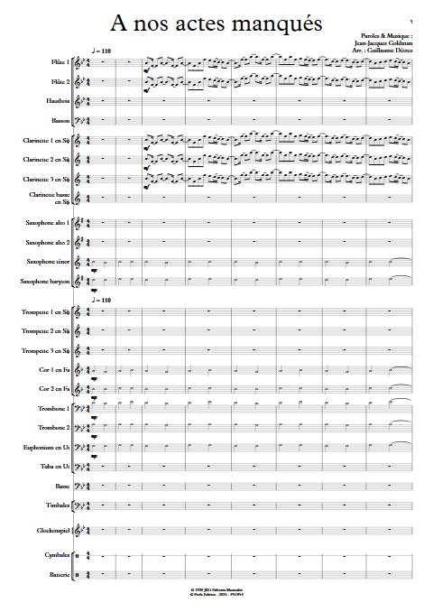 A nos actes manqués - Orchestre d'harmonie - GOLDMAN J-J - app.scorescoreTitle
