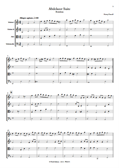 Rondeau (Abdelazer Suite) - Quatuor à cordes - PURCELL H. - Partition