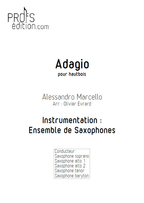 Adagio - Ensemble de Saxophones - MARCELLO A. - page de garde