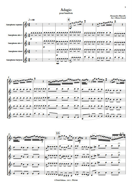Adagio - Ensemble de Saxophones - MARCELLO A. - Partition