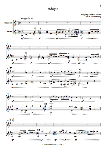 Adagio - Hautbois et Guitare et Guitare - MOZART W. A. - Partition