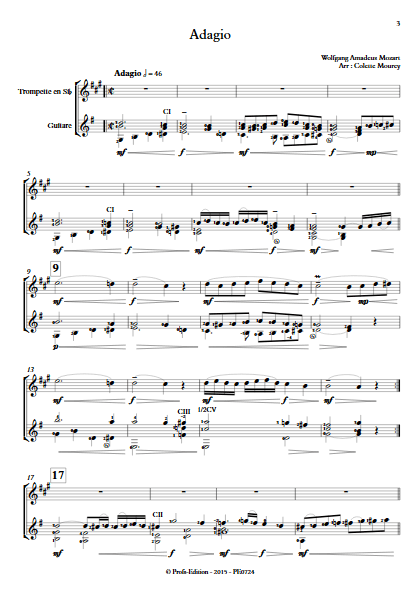 Adagio - Trompette et Guitare et Guitare - MOZART W. A. - Partition