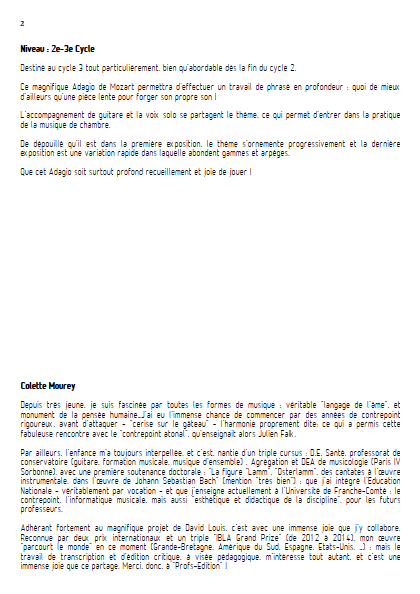 Adagio - Violoncelle et Guitare et Guitare - MOZART W. A. - Fiche Pédagogique