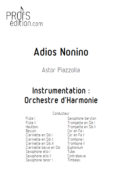 Adios Nonino - Orchestre d'Harmonie - PIAZZOLLA A. - page de garde