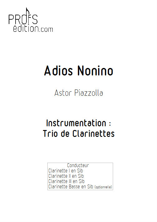 Adios Nonino - Trio de Clarinettes - PIAZZOLA A. - page de garde