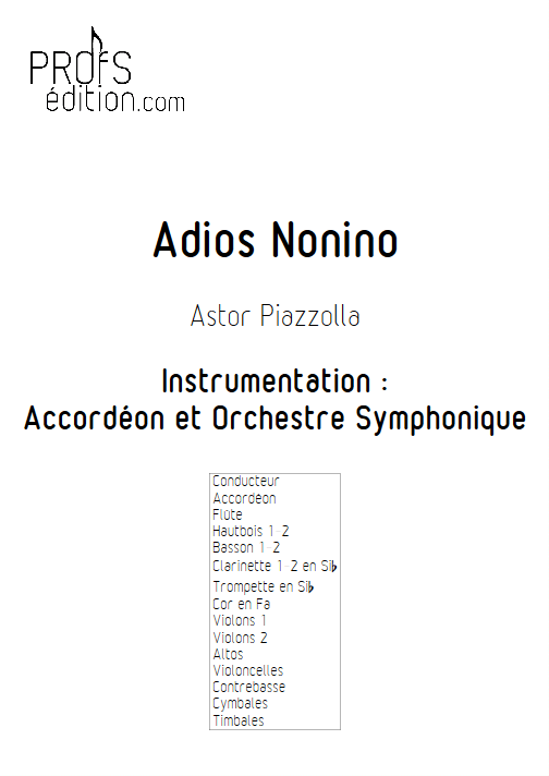 Adios Nonino - Accordéon et Orchestre Symphonique - PIAZZOLLA A. - page de garde