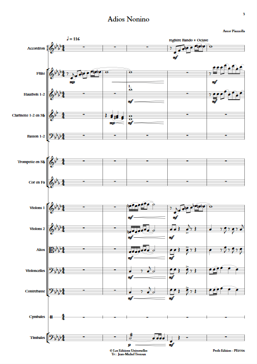 Adios Nonino - Accordéon et Orchestre Symphonique - PIAZZOLLA A. - Partition