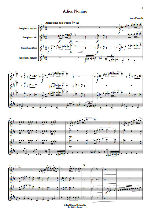 Adios Nonino - Quatuor de Saxophones - PIAZZOLLA A. - Partition