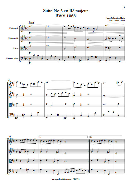 Air on G String - Quatuor à Cordes- BACH J.S. - Partition