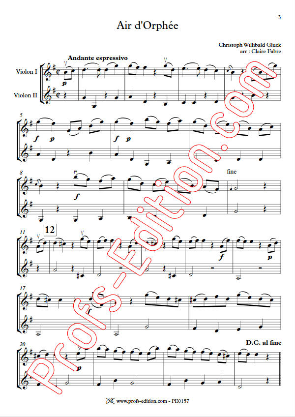 Air d'Orphée - Duo Violons - GLUCK C. W. - Partition