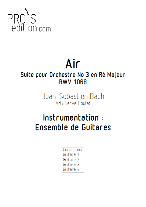 Air de Bach - BWV 1068 - Ensemble de Guitares - BACH J. S. - page de garde