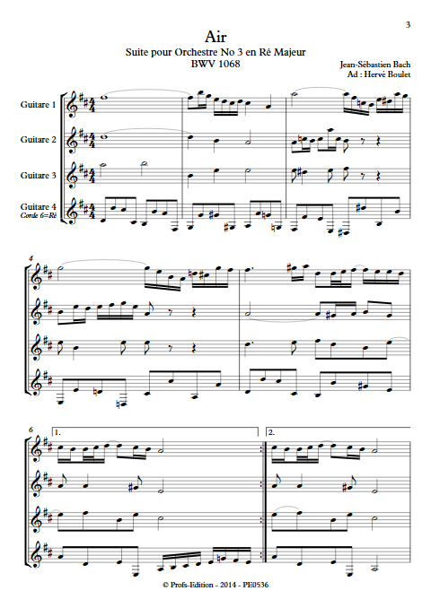 Air de Bach - BWV 1068 - Ensemble de Guitares - BACH J. S. - Partition