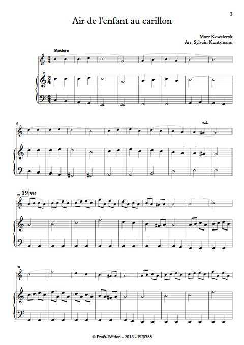 Partition Air de l'enfant au Carillon (Duo Instrument Piano) - Marc  Kowalczyk