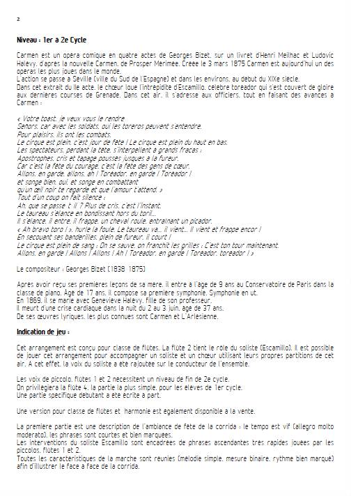 Air du Toréador - Ensemble de Flûtes - BIZET G. - Fiche Pédagogique