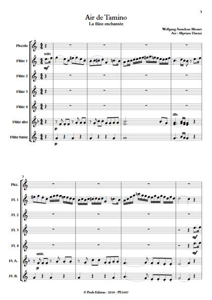 Air de Tamino - Ensemble de Flûtes - MOZART W.A. - Partition