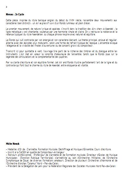 Air et Rondo - Quintette à vent - HAENDEL F. - Fiche Pédagogique
