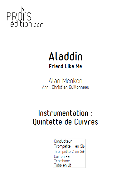 Aladdin (Je suis ton meilleur Ami) - Quintette de Cuivres - MENKEN A. - page de garde