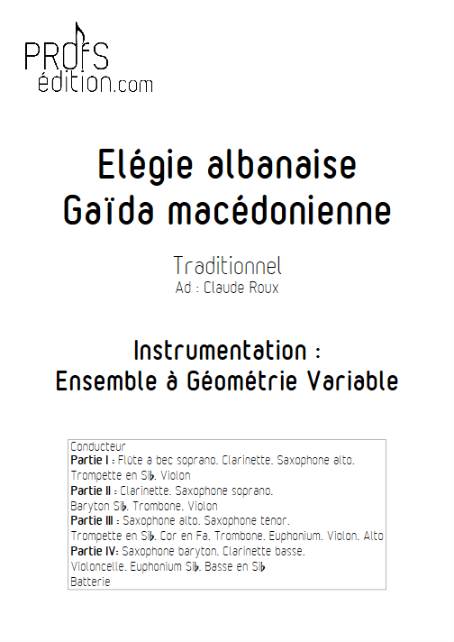 Elégie Albanaise - Ensemble à Géométrie Variable - TRADITIONNEL - page de garde