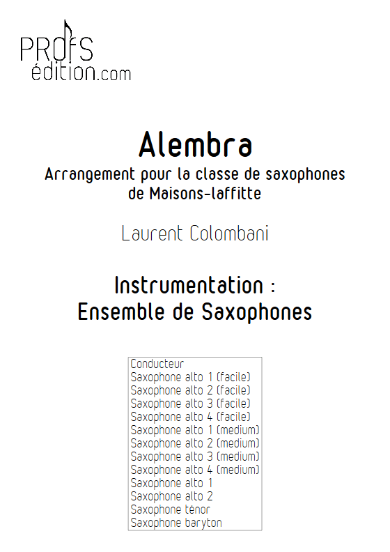 Alembra - Ensemble de Saxophones - COLOMBANI L. - page de garde