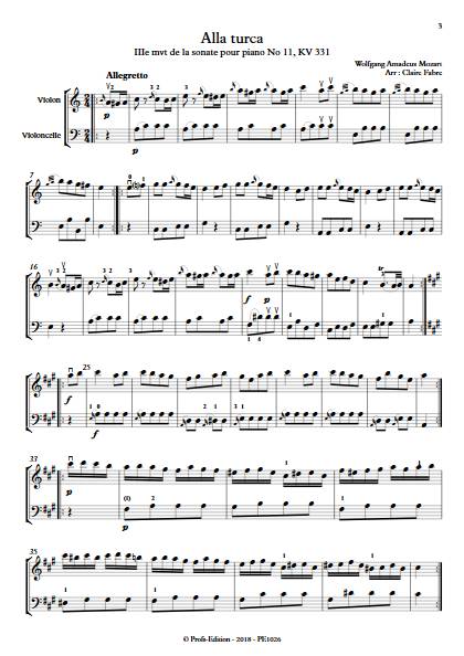 Alla Turca - Duo Violon & Violoncelle - MOZART W. A. - Partition