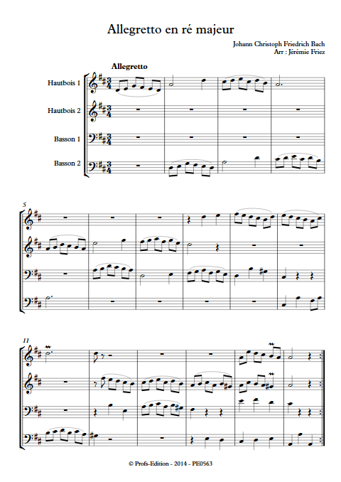 Allegretto en ré majeur - Quatuor d'anches - BACH J. C. F. - Partition