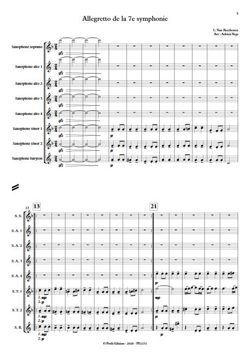 Allegretto de la 7ème symphonie - Ensemble de Saxophones - BEETHOVEN L. V. - Partition