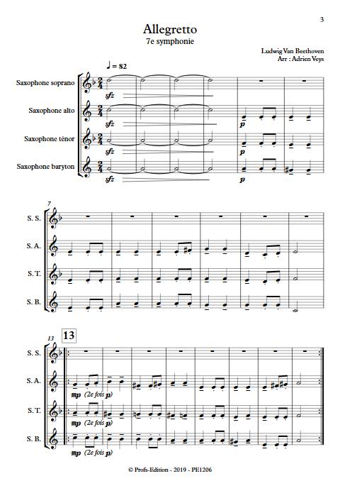 Allegretto 7e symphonie - Quatuor de Saxophones  - BEETHOVEN L. V. - Partition