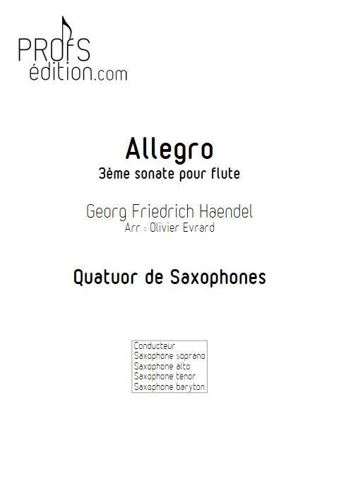 Allegro de la 3ème sonate pour flute - Quatuor de Saxophones - HAENDEL G. F. - page de garde