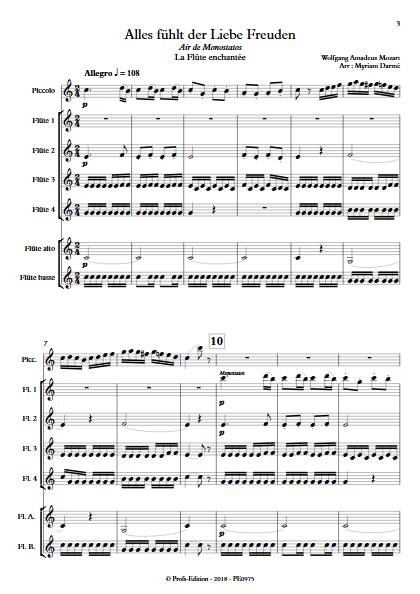 Alles fühlt des Liebe Monostatos - Ensemble de Flûtes - MOZART W.A. - Partition