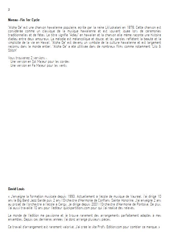 Aloha Oe - Ensemble Variable - LILI'UOKALANI L. - Fiche Pédagogique