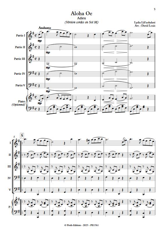 Aloha Oe - Ensemble Variable - LILI'UOKALANI L. - Partition