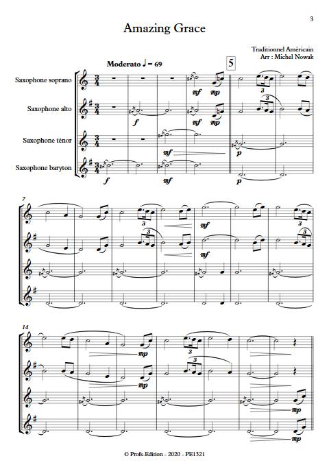 Amazing Grace - Quatuor de Saxophones - TRADITIONNEL AMERICAIN - Partition