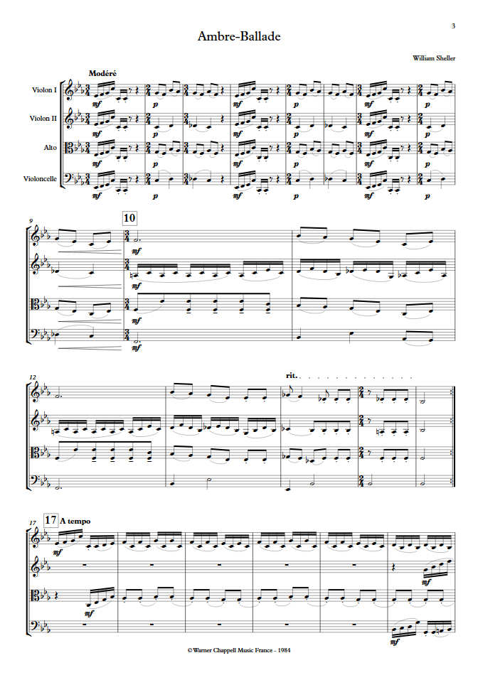 Ambre Ballade - Quatuor à Cordes - SHELLER W. - Partition