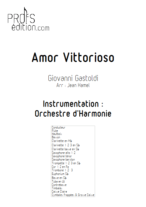 Amor Vittorioso - Orchestre d'Harmonie - GASTOLDI G. - page de garde