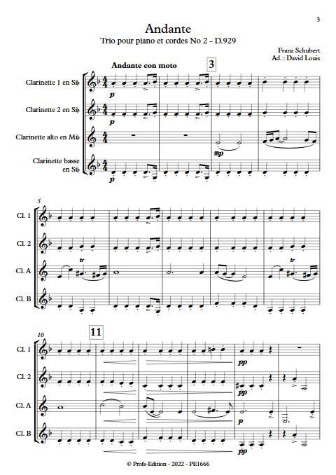 Andante Trio à cordes - Quatuor de Clarinettes - SCHUBERT F. - Partition