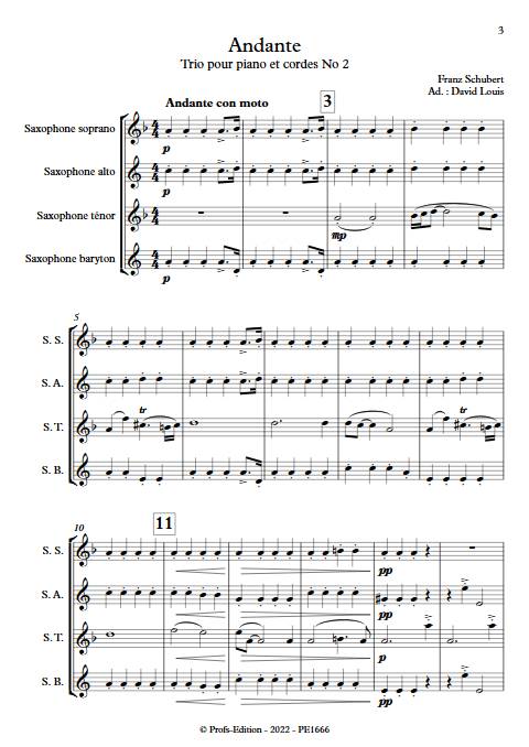 Andante Trio à cordes - Quatuor de Saxophones - SCHUBERT F. - Partition