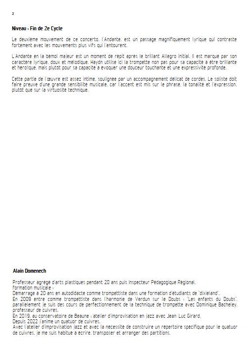 Andante Concerto pour trompette en Mib - Trompette & Ensemble de bois - HAYDN J. - Fiche Pédagogique