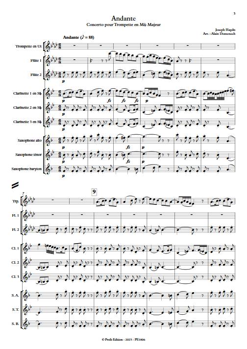 Andante Concerto pour trompette en Mib - Trompette & Ensemble de bois - HAYDN J. - Partition