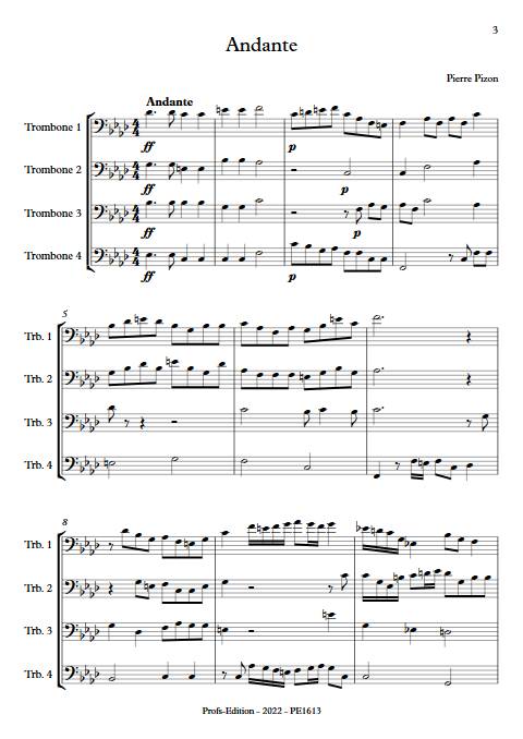 Andante pour 4 trombones - Quatuor de Trombones - PIZON P. - Partition