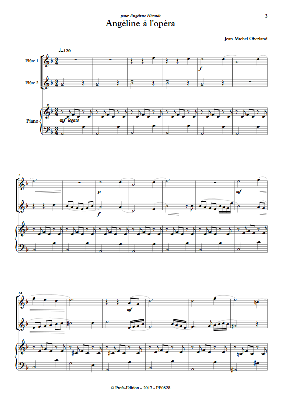 Angéline à l'Opéra - 2 flûtes et Piano - OBERLAND J. M. - Partition