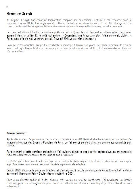 Ani couni chaouani - Orchestre d'harmonie - TRADITIONNEL AMERINDIEN - Fiche Pédagogique