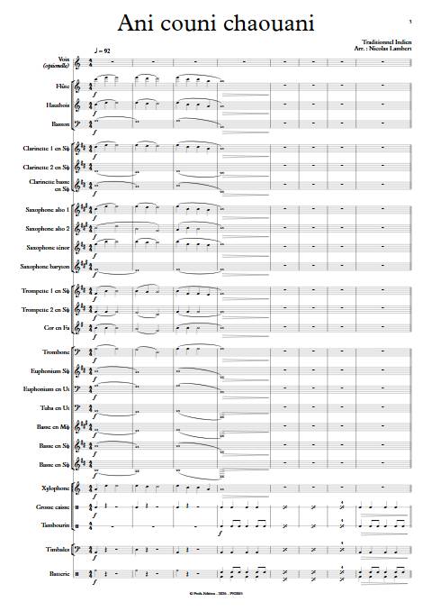 Ani couni chaouani - Orchestre d'harmonie - TRADITIONNEL AMERINDIEN - Partition