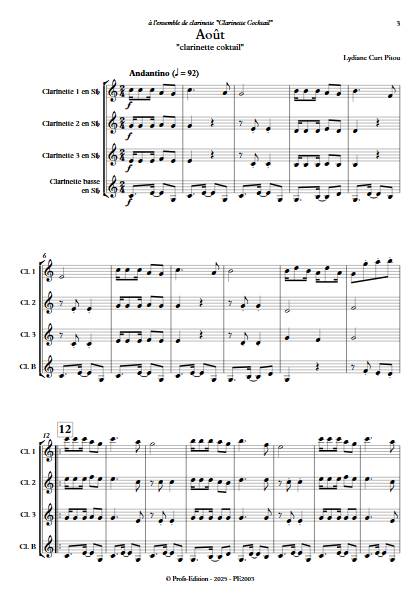 Aout - clarinette coktail - Quatuor de Clarinettes - CURT PITOU L. - Partition