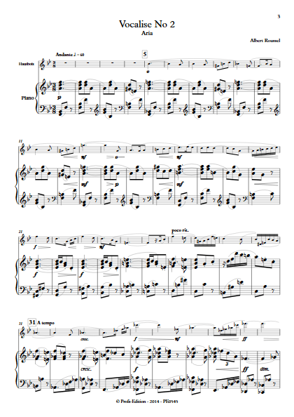 Aria - Duo Hautbois et Piano - ROUSSEL A. - Partition