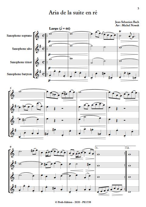 Aria suite en ré - Quatuor de Saxophones - BACH J. S. - Partition