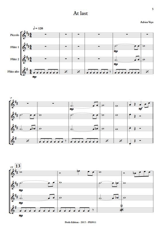 At last - Quatuor de Flûtes - VEYS A. - Partition