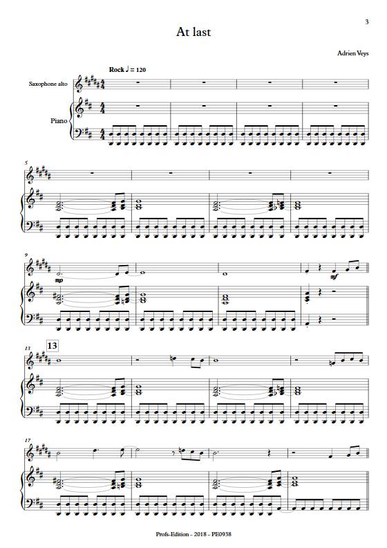 At last - Saxophone Piano - VEYS A. - Partition