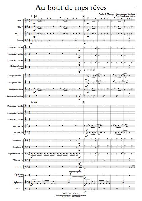 Au bout de mes reves - Orchestre d'harmonie - GOLDMAN J.J. - Partition