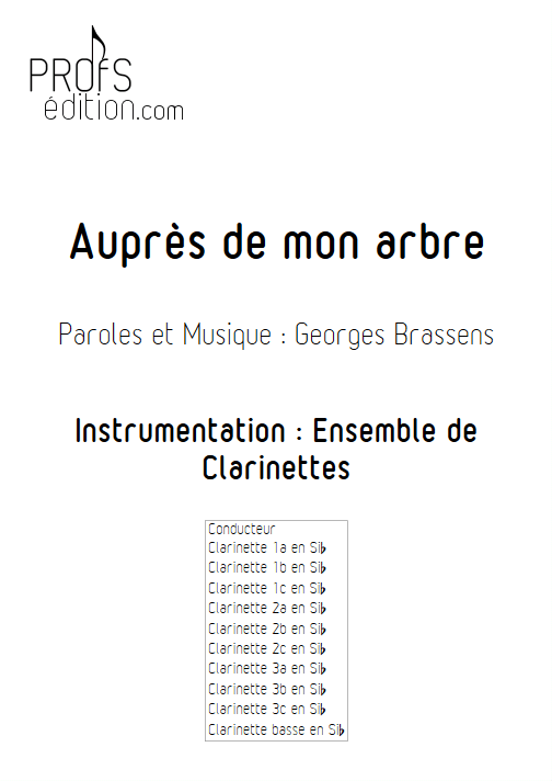 Auprès de mon arbre - Ensemble de Clarinettes - BRASSENS G. - page de garde