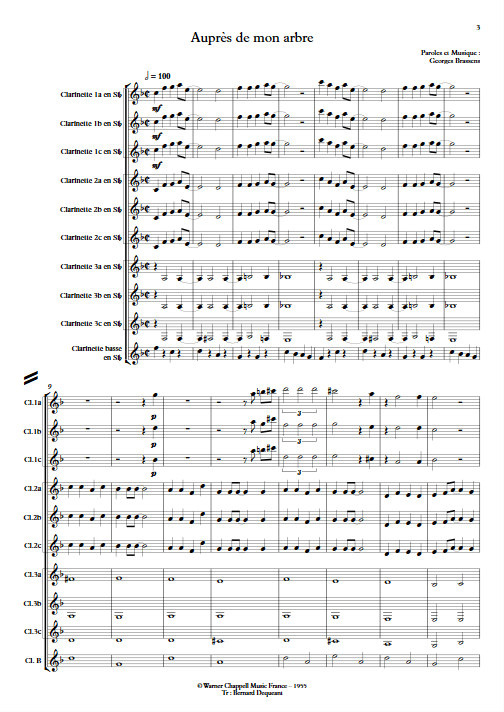 Auprès de mon arbre - Ensemble de Clarinettes - BRASSENS G. - app.scorescoreTitle